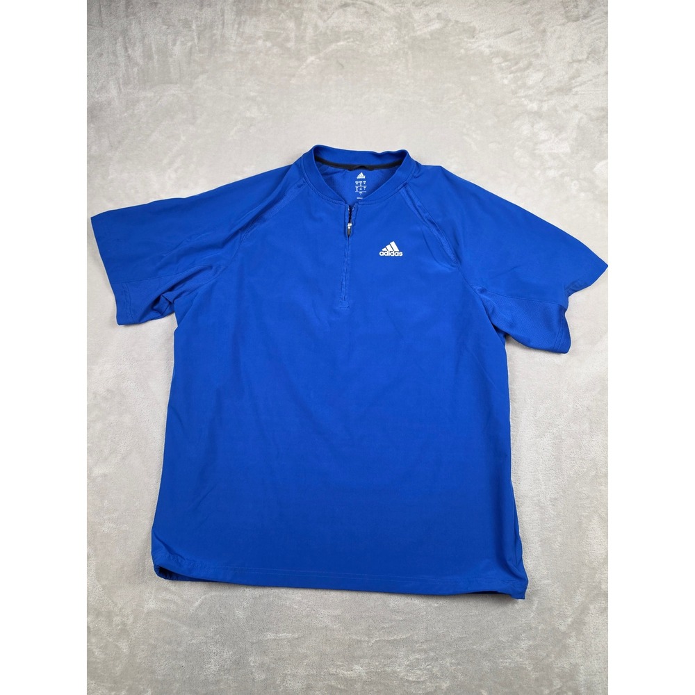 Adidas 1/4 Zip Short Sleeve Windbreaker Mens Large Blue Vented Pullover
